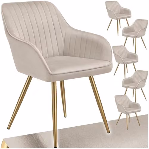 tectake Set of 6 Marilyn Dining Chairs with Velvet Fabric and Gold Metal Legs in Taupe