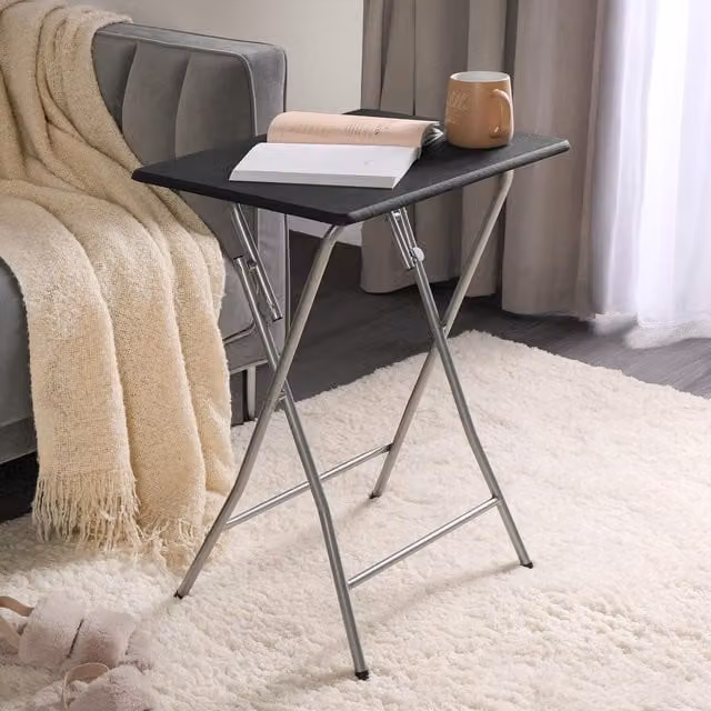 OHS Minimalist Foldable Metal Side Table with X-Frame, Black, W: 38.0 cm, D: 48.0 cm, H: 65.0 cm