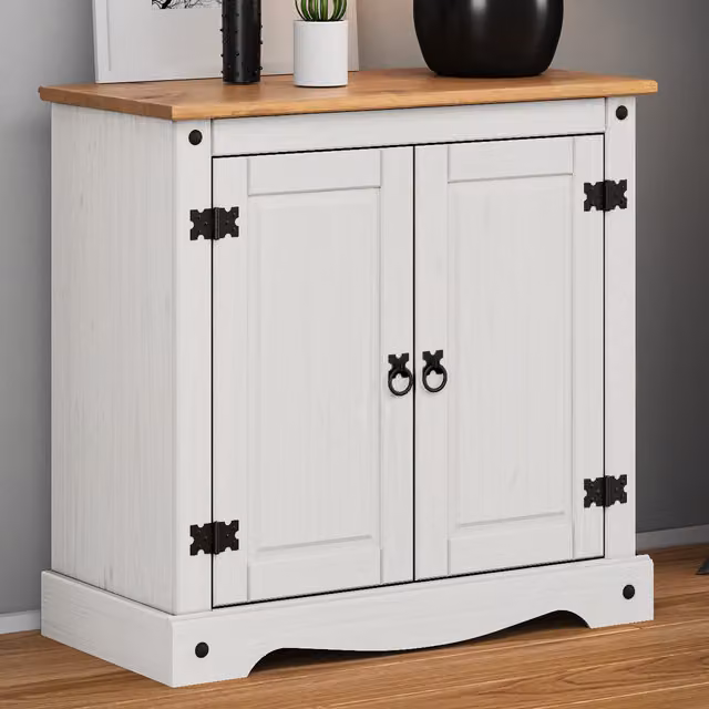 Mercers Furniture Corona 2 Door Small Sideboard Cabinet in Distressed White Waxed Solid Pine Wood