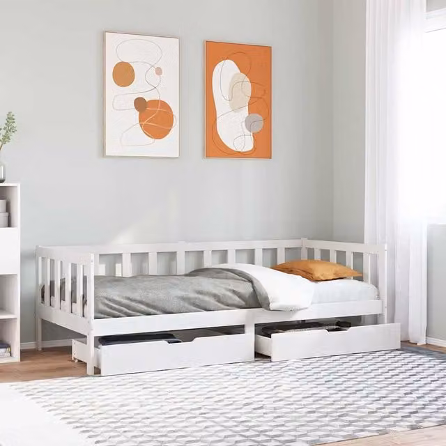 Berkfield Home Solid Wood Daybed with Drawers in White, W/D/H: 200 x 80 x 80 cm
