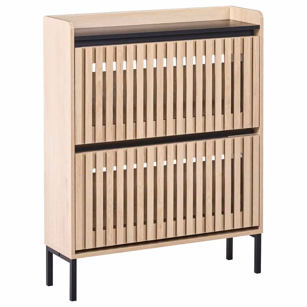 Wyld and Coco Brown Scandinavian Tilt-Out Shoe Cabinet with 2 Drawers and Ventilation, W/D/H: 80 x 25 x 100 cm – 2