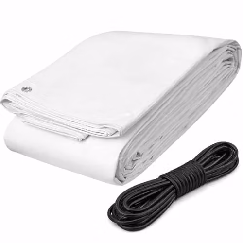 SolaDirect White Heavy-Duty Waterproof Tarpaulin with Aluminium Eyelets and Black Bungee Rope, 4 x 5 m – 1