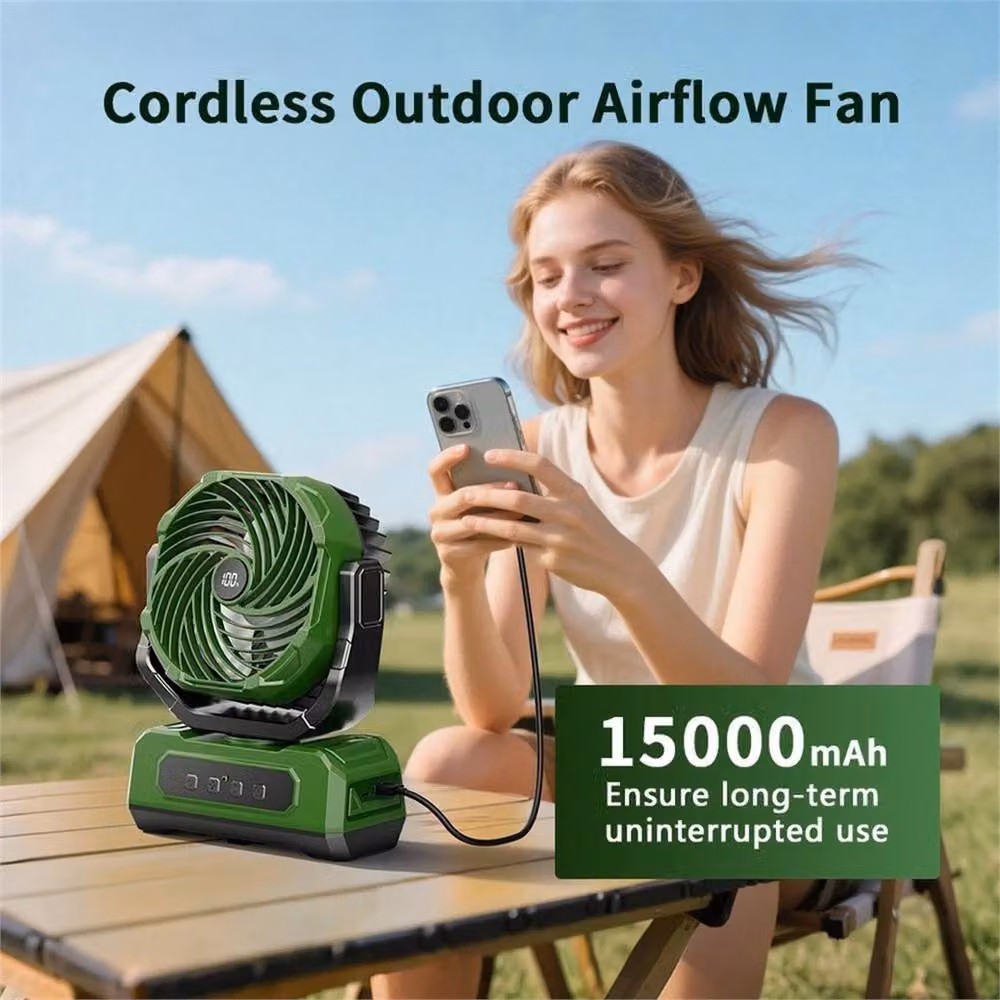 Nordara Rechargeable Portable Camping Fan in Green with Timer, Light and Remote Control – 4
