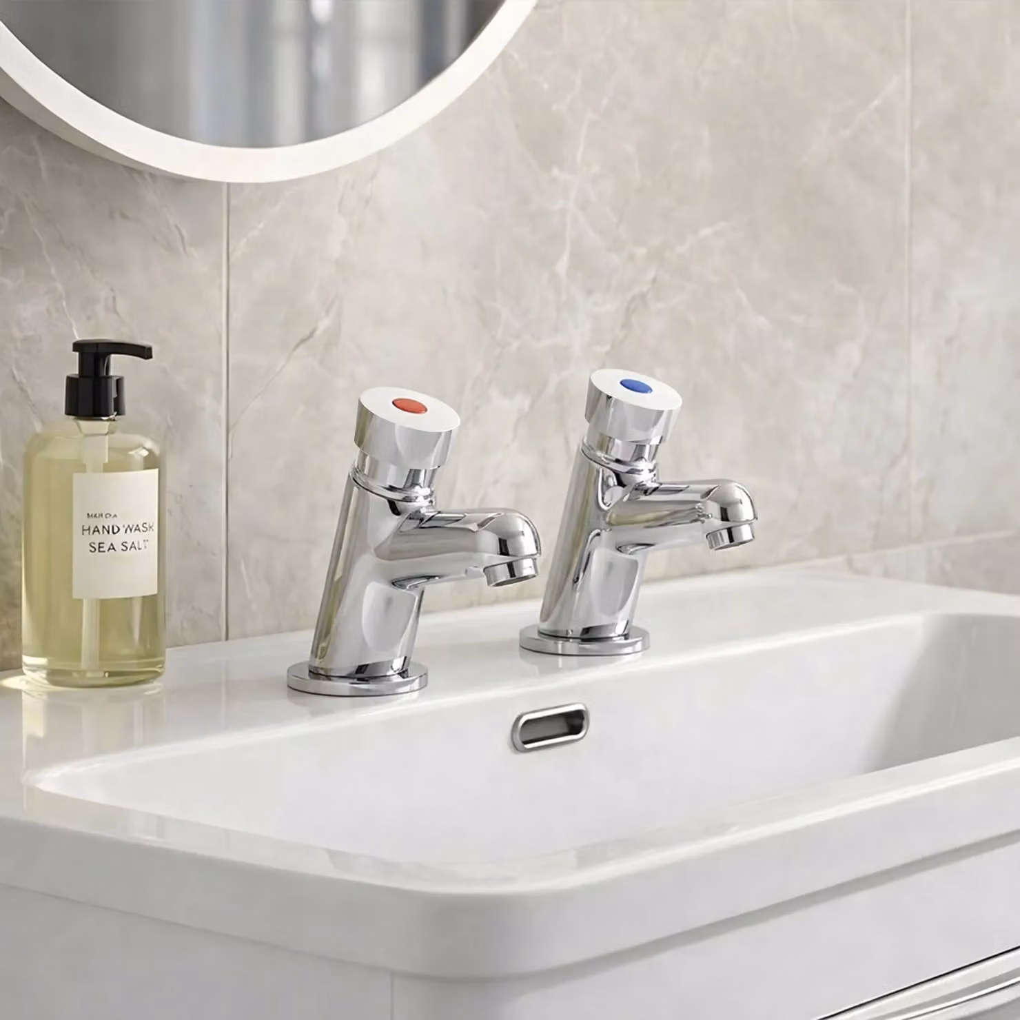 Balterley Self-Closing Chrome Push Button Basin Taps in Silver – 2