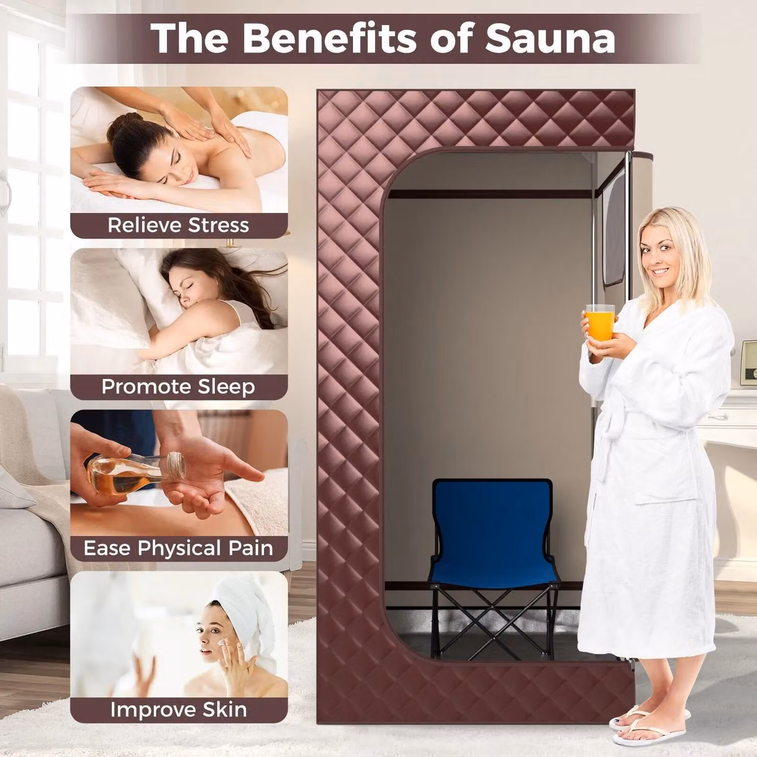 Costway Portable Full Body Steam Sauna Box with 3L Steam Generator in Brown – 7