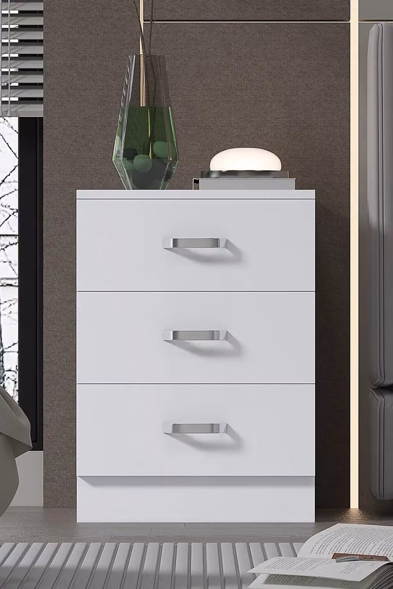 FWStyle 5 Drawer Tall Slim Space Saving Chest Of Drawers in Matt White