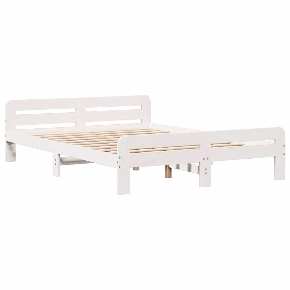 Berkfield Home White Solid Wood Pine Bed Frame W/D/H: 140 x 190 cm – 3