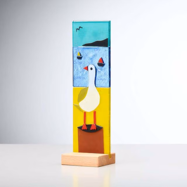 Sienna Glass Standing Decorative Seagull Plaque in Blue