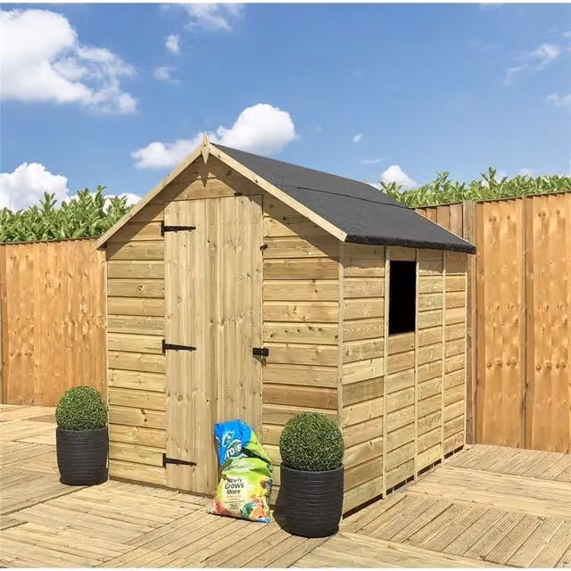 Marlborough Pressure Treated Low Eaves Apex Garden Shed with Single Door in Brown – 1