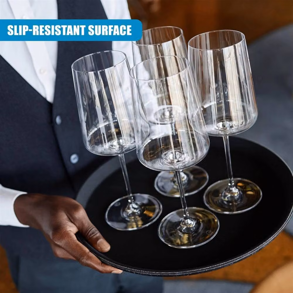 NESTLUNE Anti-Slip Round Rubber Serving Tray in Black, Diameter: 15 cm – 3