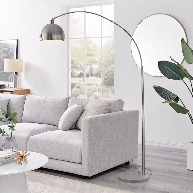 FurnitureboxUK Holden Arc Floor Standing Lamp with Marble Base and Bulb in Silver