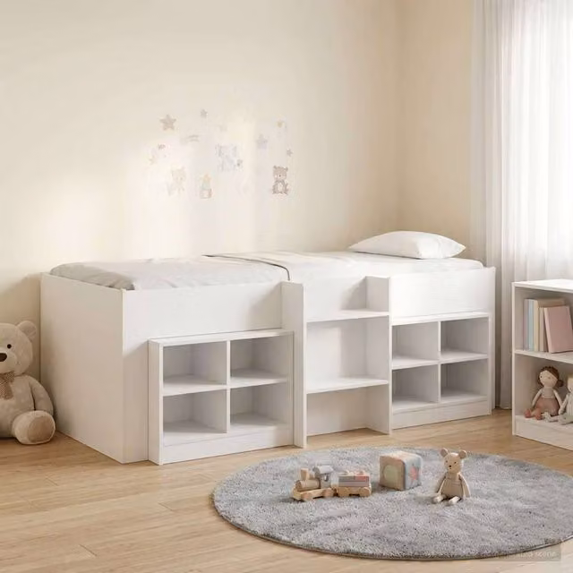 Berkfield Home Loft Bed Frame with Cabinet and Side Compartments in White Engineered Wood