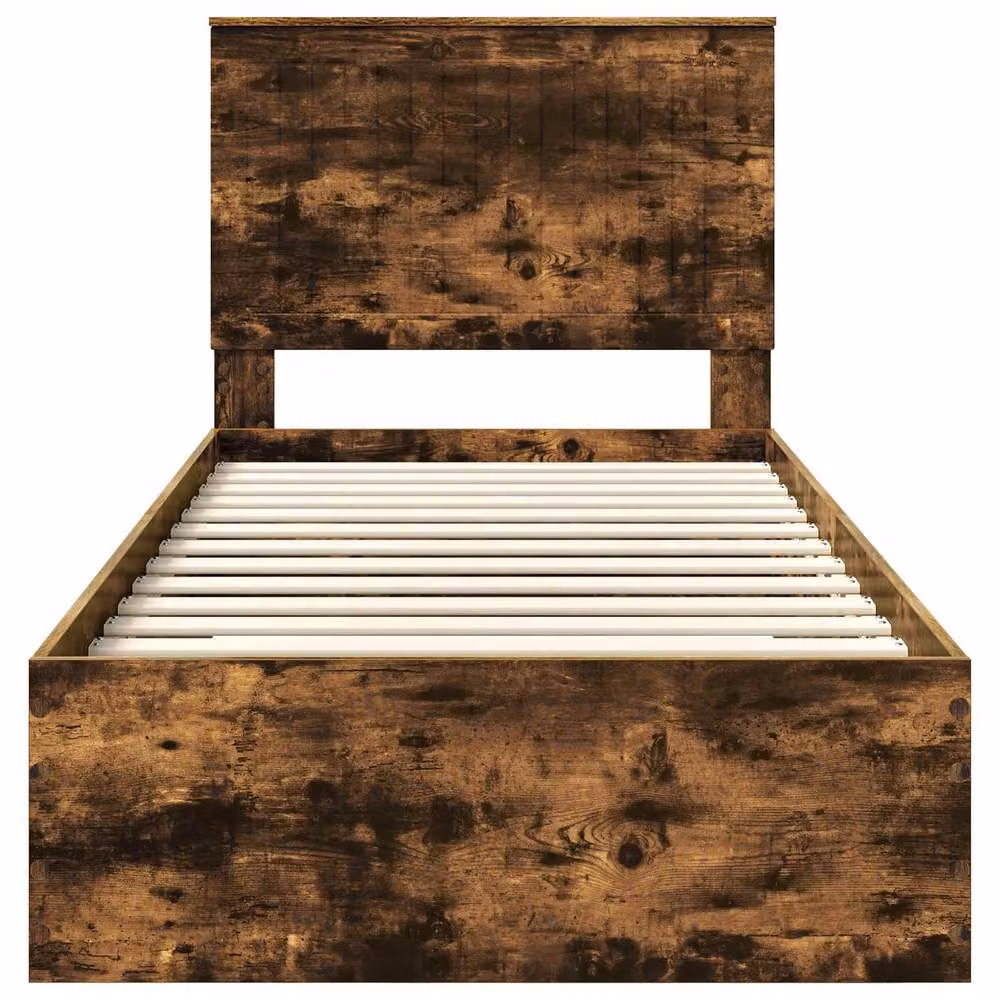Berkfield Home Smoked Oak Bed Frame with Headboard in Brown, W/D/H: 90 x 190 cm – 3