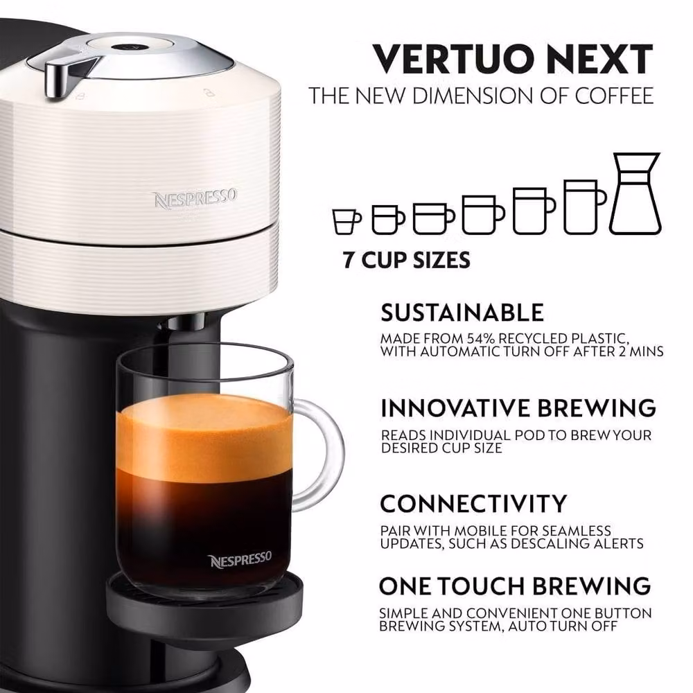 Nespresso Vertuo Next Coffee Machine with Aeroccino Milk Frother, White – 2