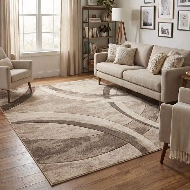 Desire Rugs Santiago Modern Abstract Machine Woven Area Rug, Beige and Bronze, W: 290 cm x D: 290 cm