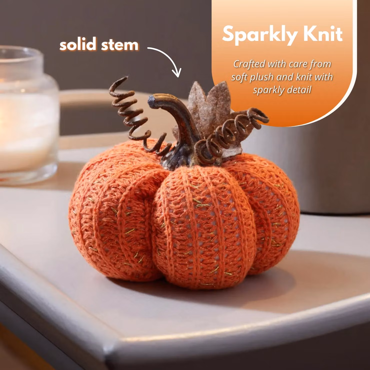 Marco Paul Orange Plush Pumpkin Autumn and Halloween Tabletop Decoration, 13 cm – 3