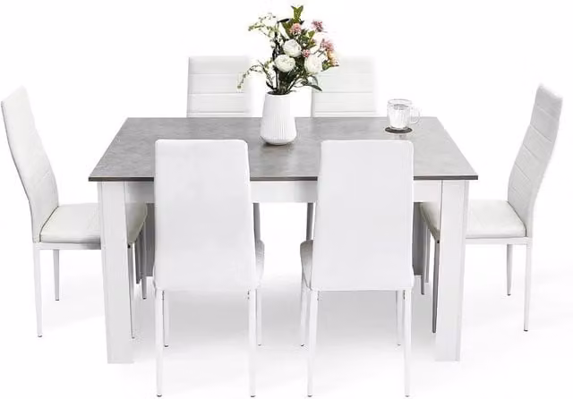 FORGEVIO Mondeer Modern Wooden Dining Set with Grey Table and White Chairs – 1