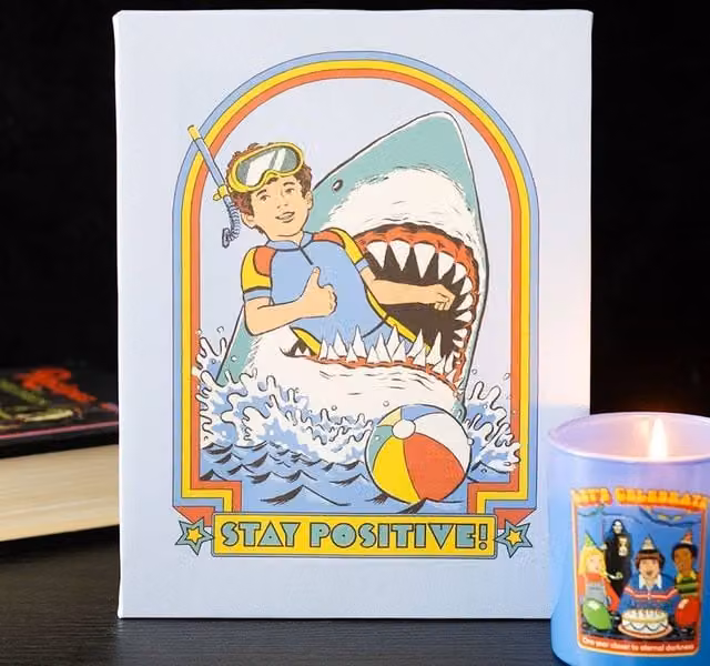 Uniqueful Stay Positive Retro Canvas Wall Plaque, Multicolour, W: 19 cm, H: 25 cm