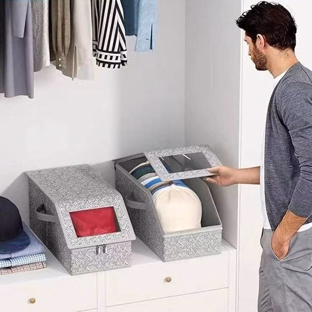 VOGREX 2-Piece Hard Shell Baseball Cap Storage Organiser Boxes in Grey – 2