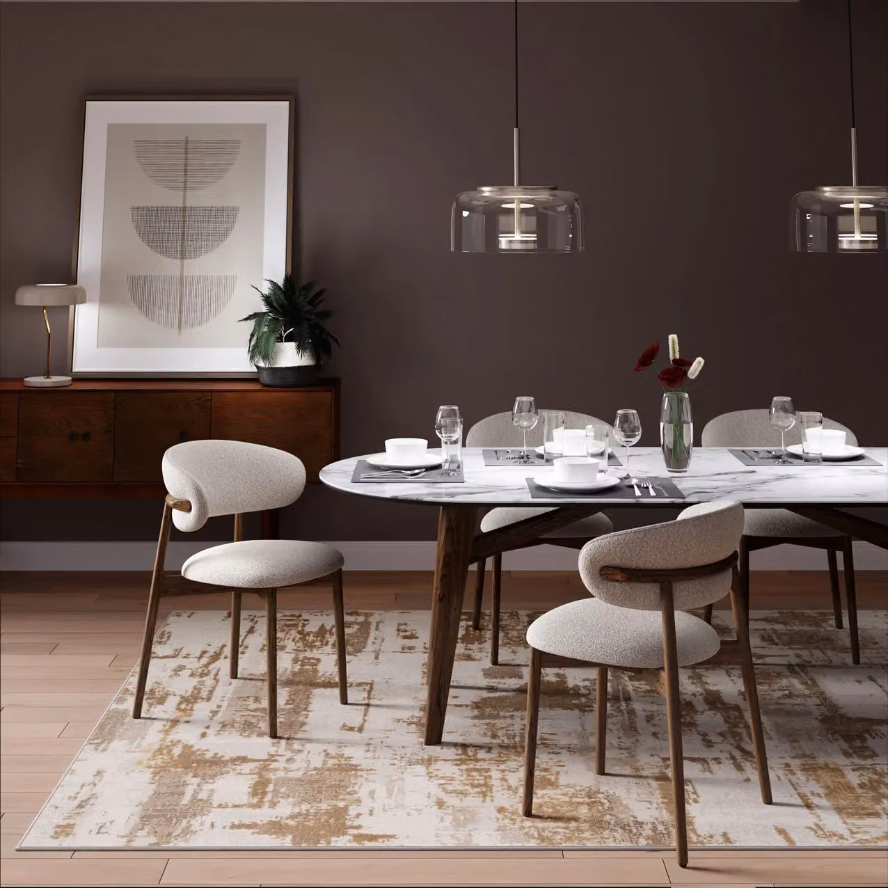 Kukoon Contemporary Abstract Soft Pile Area Rug in Beige, W: 70 cm, L: 240 cm – 3