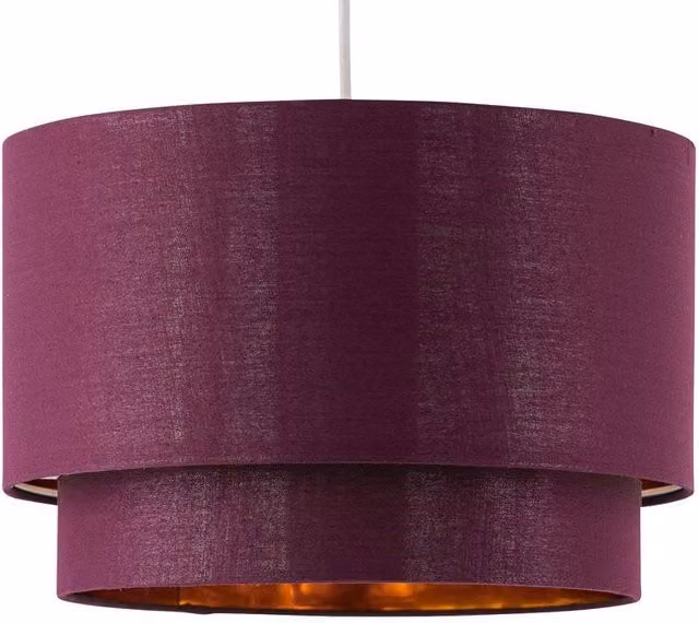 First Choice Lighting Kozy Modern Round Fabric Pendant Shade in Burgundy and Gold, Diameter: 30 cm