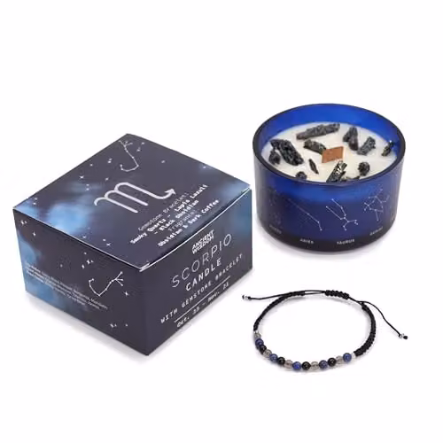 NATUKEY Scorpio Zodiac Crystal Votive Candle and Gemstone Bracelet Set