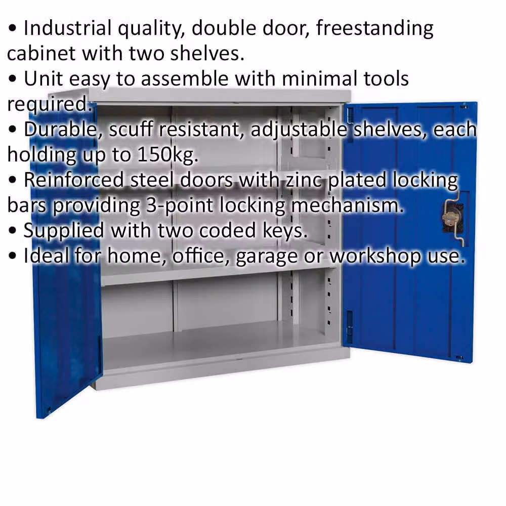 Loops Blue Industrial Steel Double Door Cabinet with 2 Shelves, W/D/H: 90 x 45 x 189 cm – 2