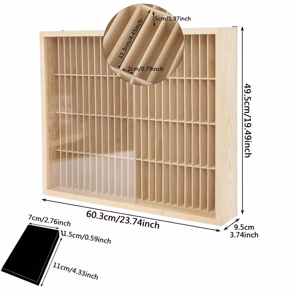 Nordara Beige Wooden Wall Mounted Cassette Tape Storage Rack with 100 Media Compartments – 2