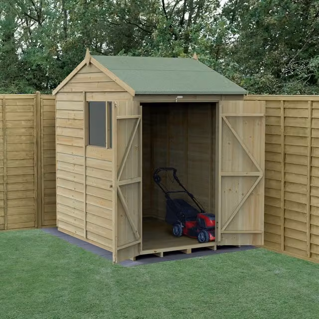 4LIFE Reverse Apex Wooden Shed in Brown with Foundation and Floor