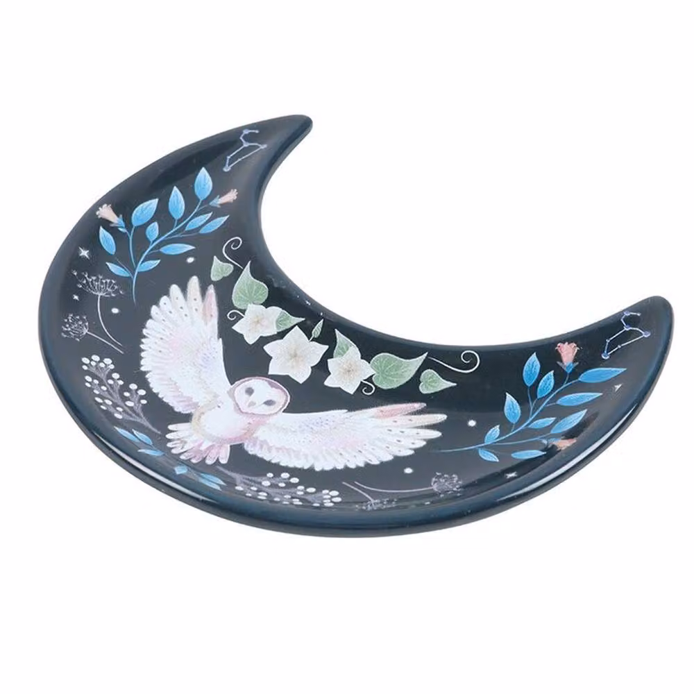 Uniqueful Blue Ceramic Crescent Moon Owl Trinket Dish Plate – 2