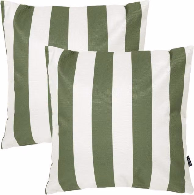 ICON 2 Pack Kyoto Striped Square Outdoor Fabric Cushions, Olive Green, W x D: 43 x 43 cm