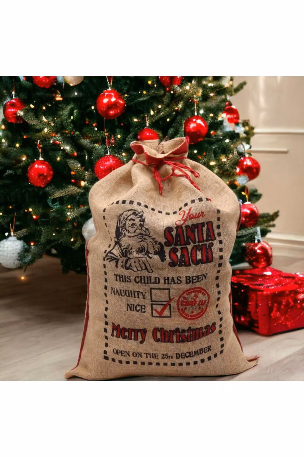 KDMD Festive Naughty & Nice Reusable Jute Christmas Gift Sack for Kids in Brown – 2