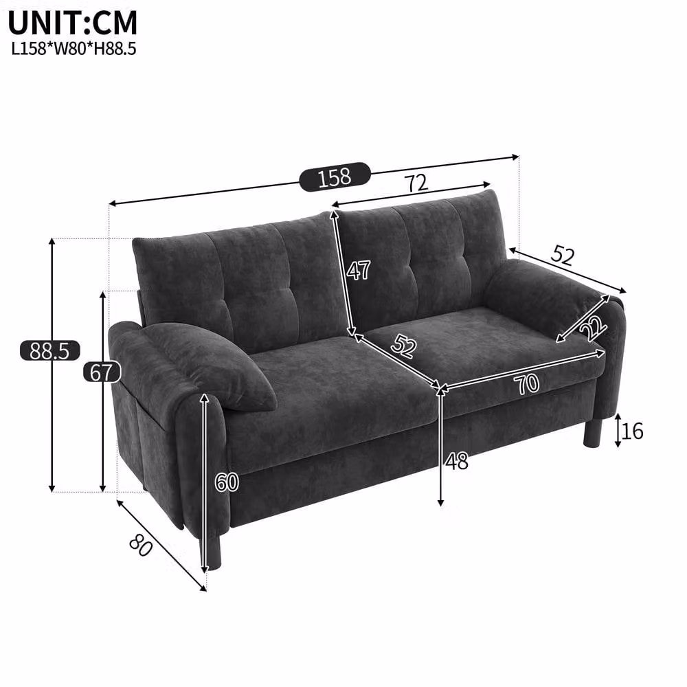 Matteo Modern Grey Chenille Fabric 2-Seater Sofa with Side Storage Pocket – 4