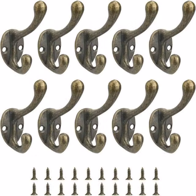 VOGREX 10-Piece Vintage Wall Mounted Zinc Alloy Coat Hooks in Bronze – 1