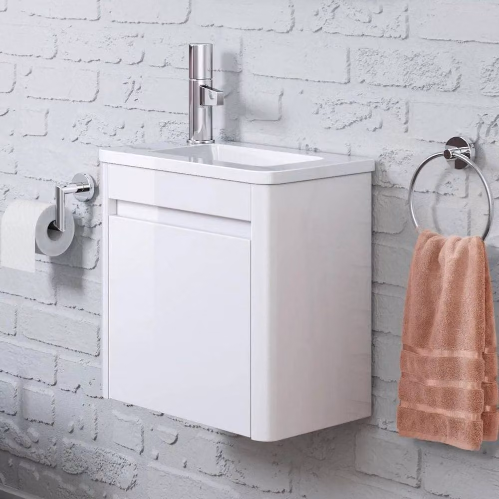 FLAVORA Modern White Glossy Wall Mounted Bathroom Vanity Unit with Sink Basin and Soft Close Doors – 2