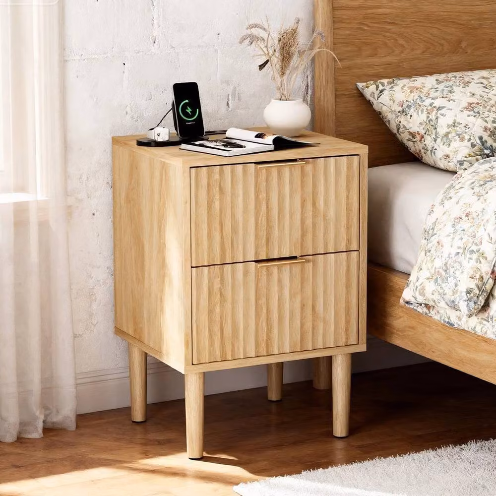 KORVIXA Set of 2 Oak Bedside Tables Drawer Cabinets in Natural, W/D/H: 100 x 100 x 100 cm – 3