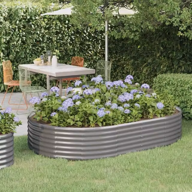 Berkfield Home Garden Grey Powder-coated Steel Raised Bed W/D/H: 214 x 140 x 36 cm