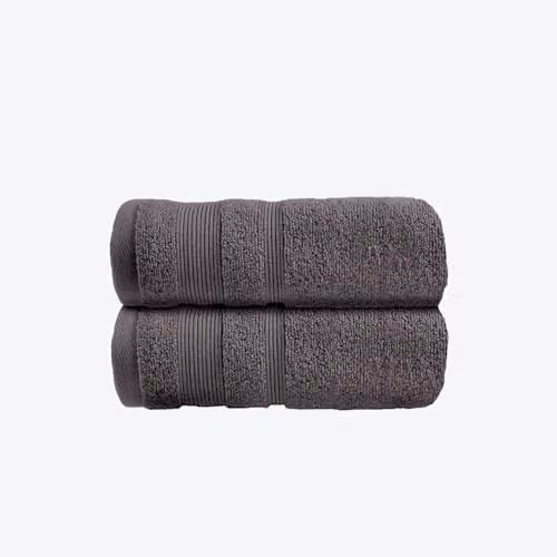 Allure Bath Fashions Pack of 2 Fluffy Cotton Hand Towels with Border, Anthracite Grey, W: 50 cm, H: 85 cm – 4