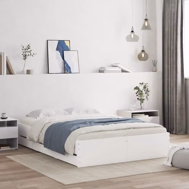 Berkfield Home Double Bed Frame with Drawers in White, W: 135 cm, D: 190 cm