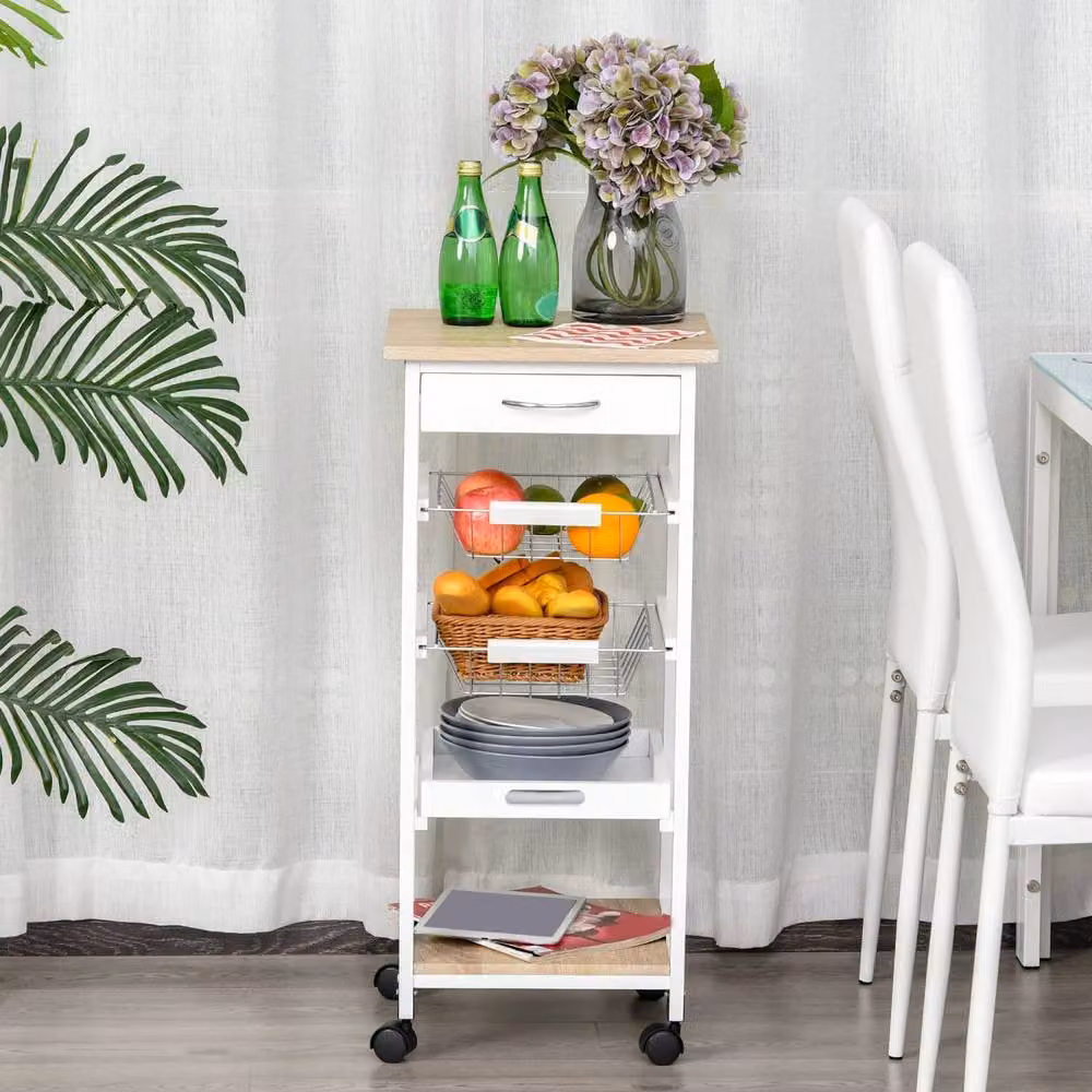 Wyld Haus Dini Wooden Mobile Kitchen Trolley in White and Natural Pine with Baskets, W/D/H: 82 x 37 x 37 cm – 3