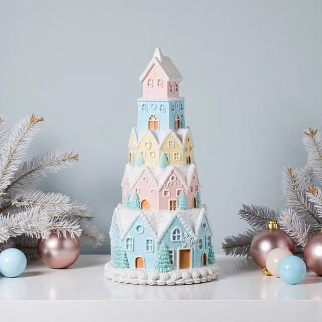 Garden Greatness Pastel Gingerbread Tower Ceramic Tabletop Christmas Decoration, Multicolour – 1