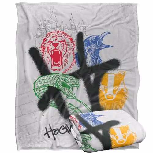 LOGOVISION Harry Potter Hogwarts Graffiti Super Soft Fleece Blanket, Multicolour, W: 152 cm, D: 127 cm – 1