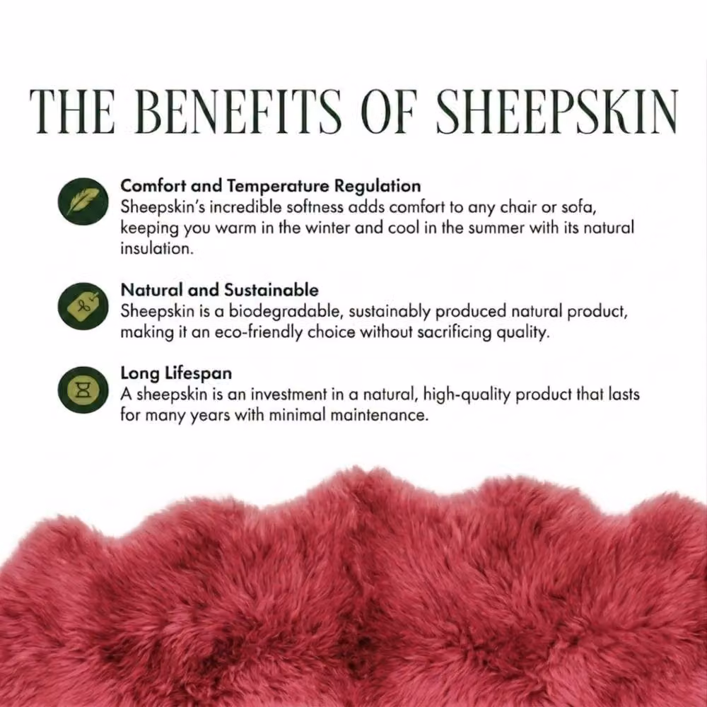 Infinity Leather Natural Wool Single Sheepskin Rug in Red Rose, W: 90 cm, D: 60 cm – 6