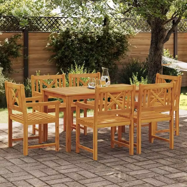 Berkfield Home 7 Piece Rustic Brown Acacia Wood Garden Dining Set – 1