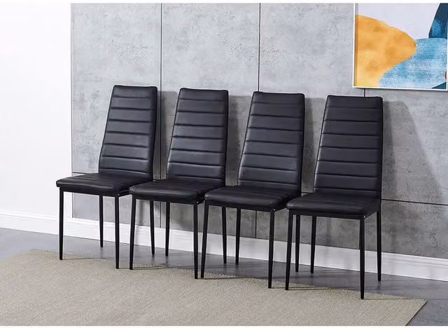 FORGEVIO Set of 4 Black Faux Leather Dining Chairs with High Back and Padded Seats