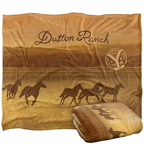 Logovision Yellowstone Dutton Ranch Ride Silky Touch Super Soft Fleece Throw Blanket in White, W/D/H: 152 x 127 cm – 1