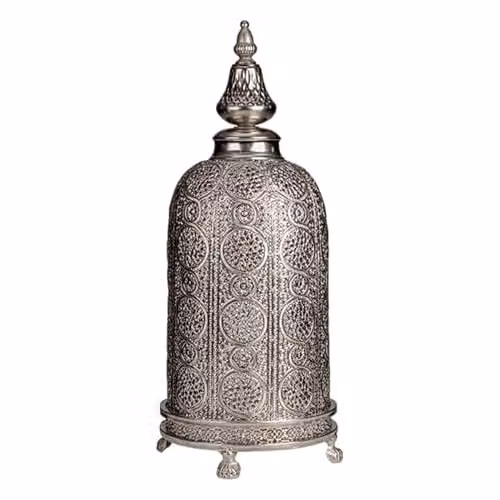 Madison & Mayfair Silver Oriental Metal Lantern Tealight Holder, H 50 cm x W 22 cm x D 22 cm