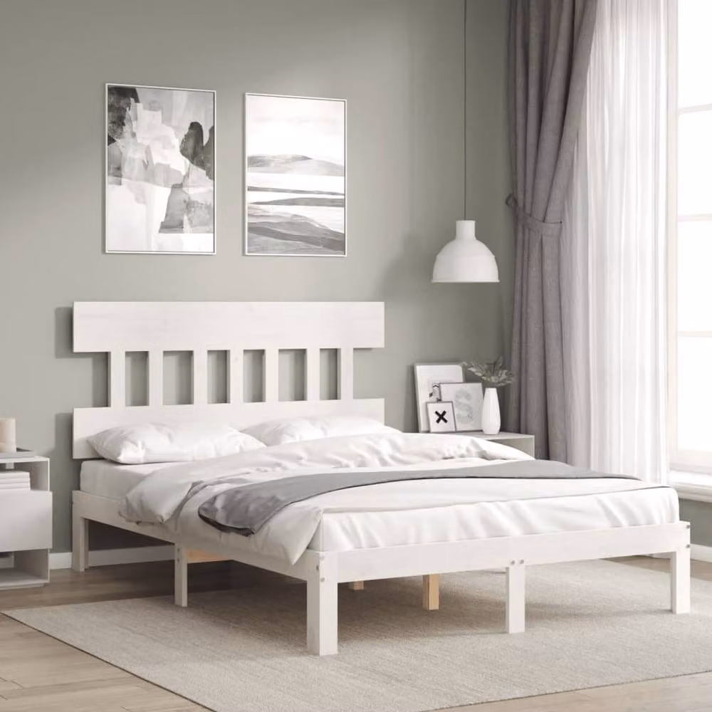 Berkfield Home Solid Wood Pine Bed Frame with Headboard and Lift Up Base, White, W: 140 cm, L: 190 cm – 2