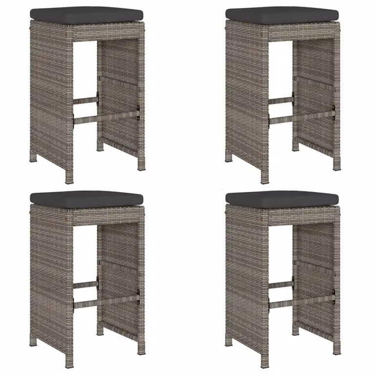 Berkfield Home Set of 4 Grey Poly Rattan Garden Bar Stools with Removable Fabric Cushions