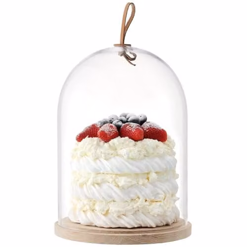 LSA International Ivalo Dome with Ash Base, Clear Glass and Wood, Diameter: 22 cm, Height: 28.5 cm